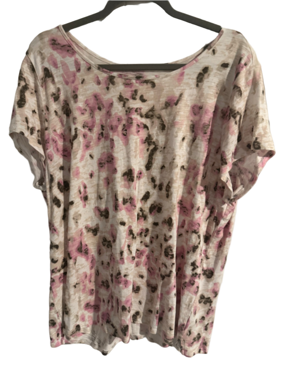 Belle by Kim Gravel 2X Pink Abstract Floral Print Short Sleeve Top